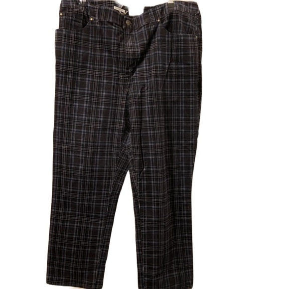 Charter Club Pants - Charter Club Lexington Straight Blue Cotton Plaid Pull On Zip & Button Pants.